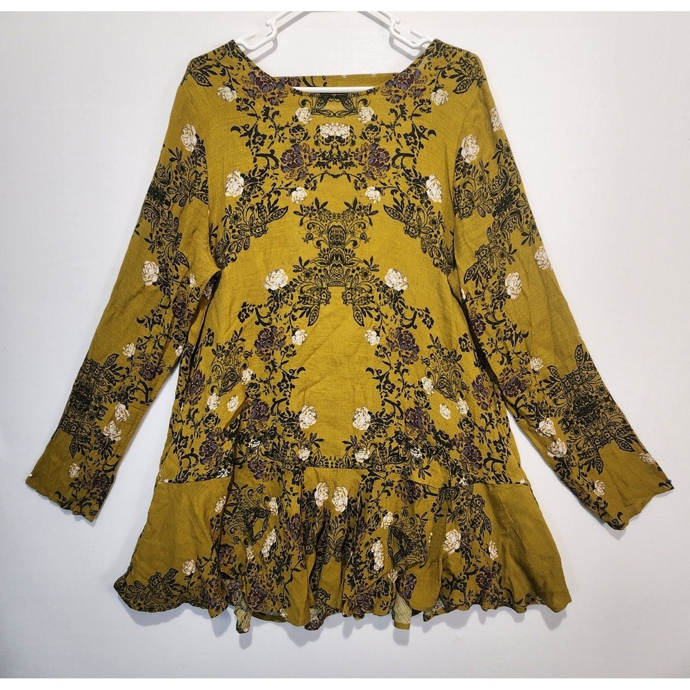 Free People Women's Smooth Talker Floral Green Open Back Tunic L